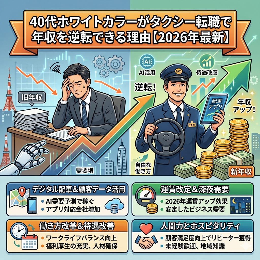 "40代ホワイトカラーがタクシー転職で年収を逆転できる理由