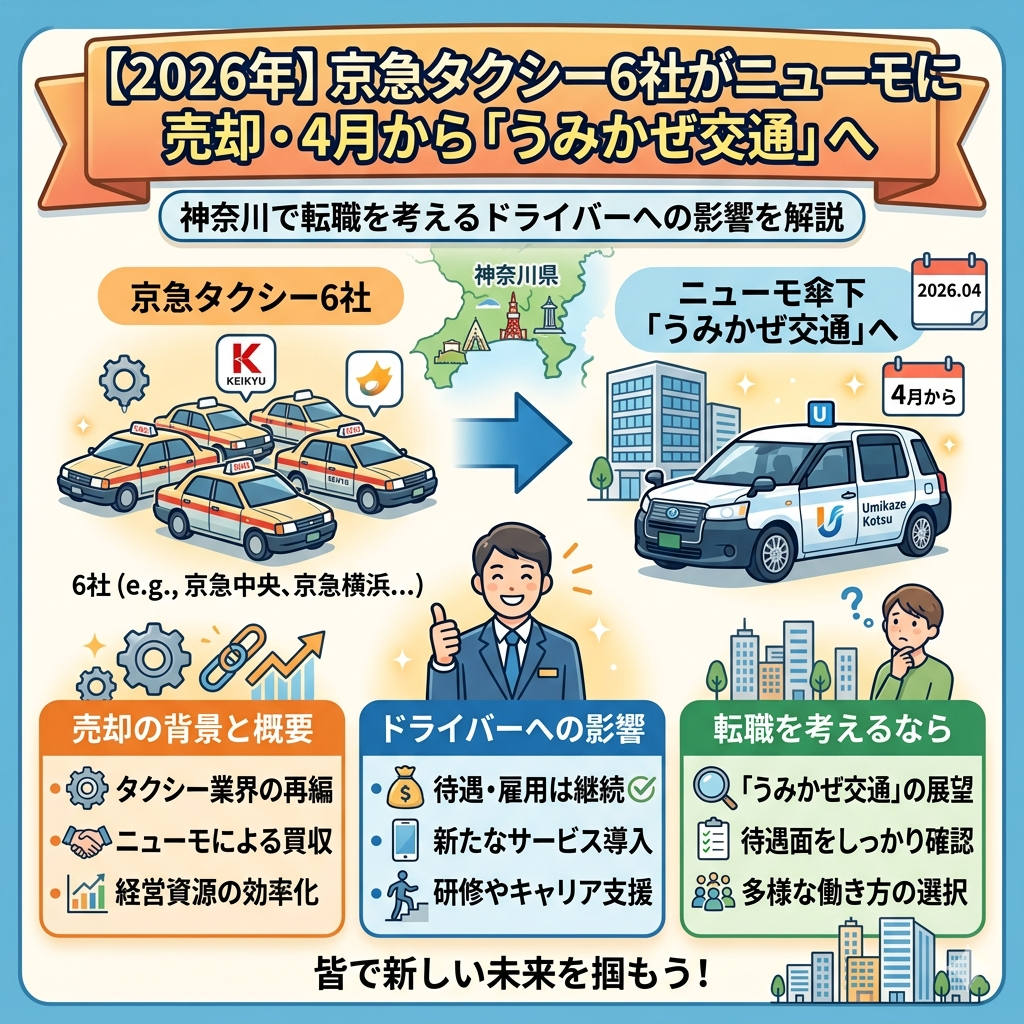 京急タクシー6社がニューモに売却・4月から「うみかぜ交通」へ