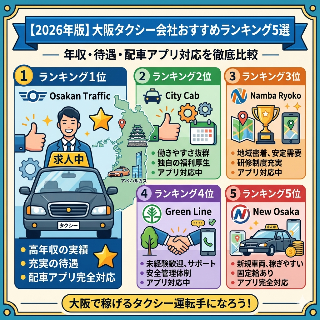 【2026年最新】大阪の主要タクシー会社徹底比較