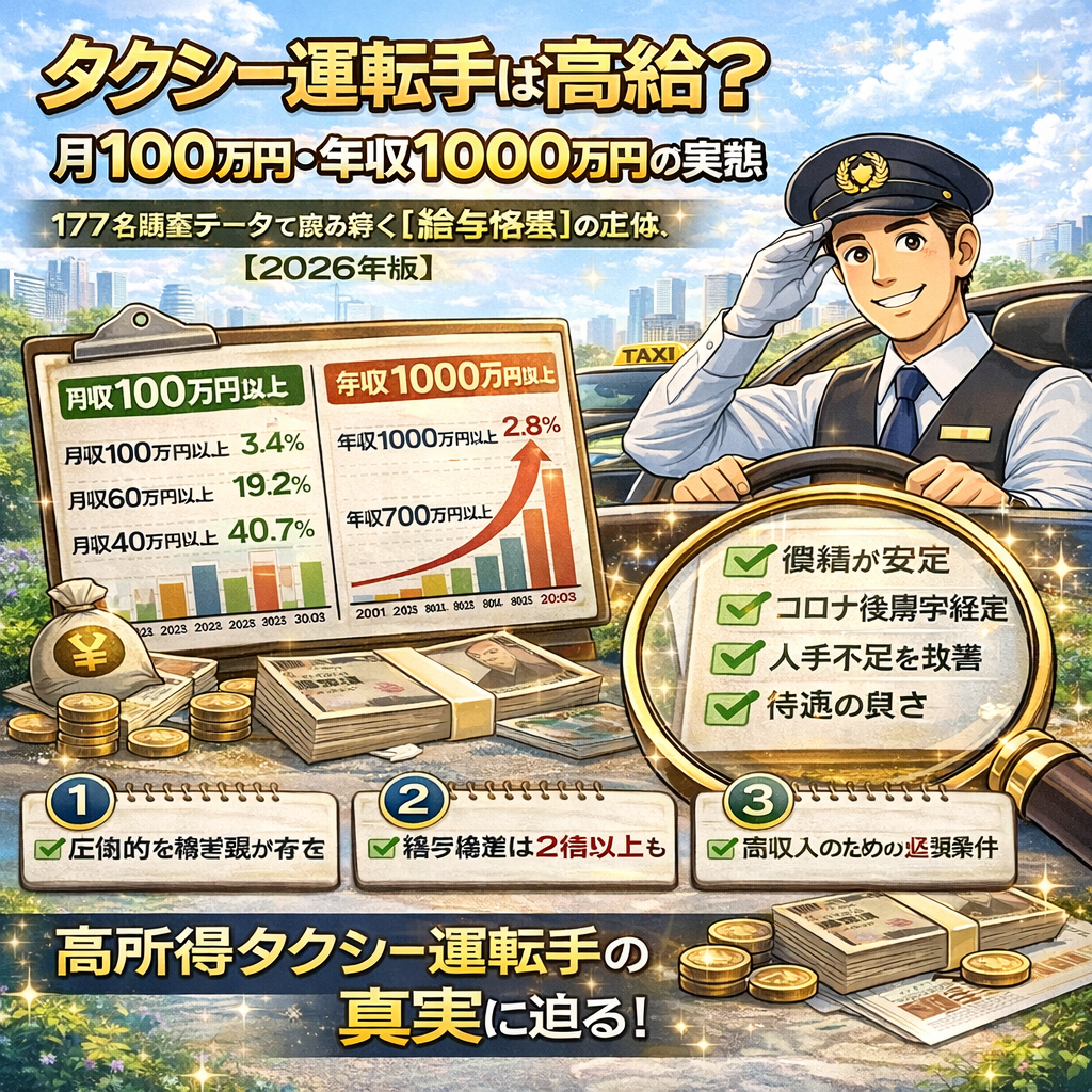 タクシー運転手は高給？月100万円・年収1000万円の実態——177名調査データで読み解く「給与格差」の正体【2026年版】