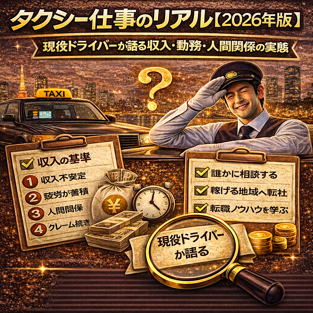 タクシー仕事のリアル【2026年版】現役ドライバーが語る収入・勤務・人間関係の実態