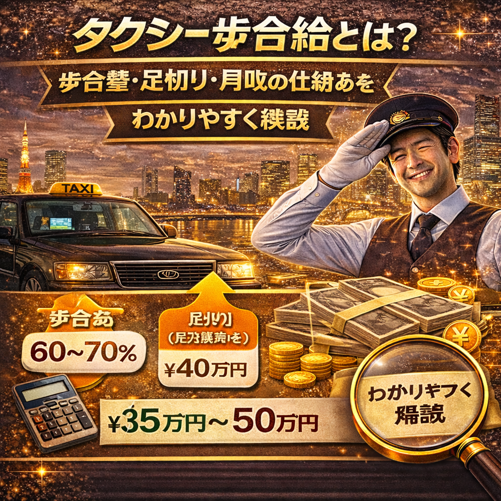 タクシー歩合給とは？歩合率・足切り・月収の仕組みをわかりやすく解説