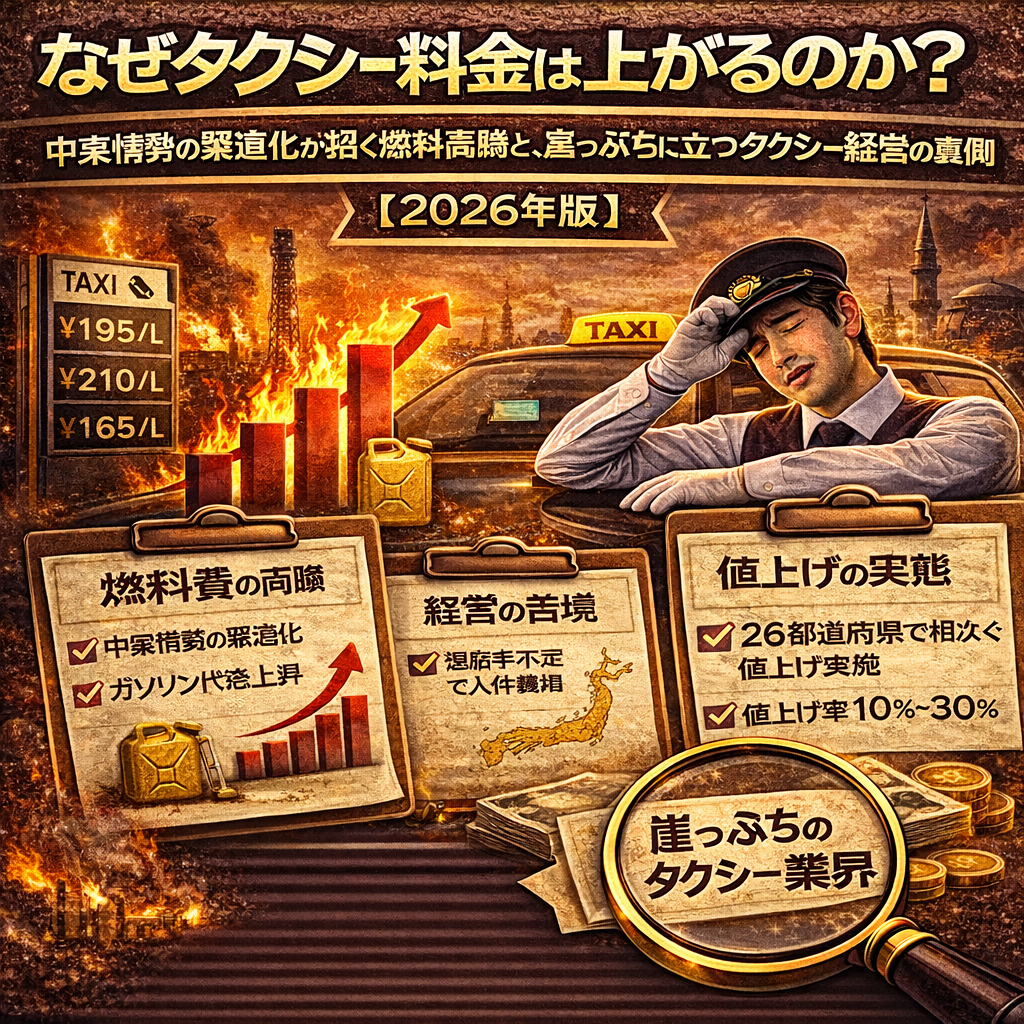 なぜタクシー料金は上がるのか？中東情勢の緊迫化が招く燃料高騰と、崖っぷちに立つタクシー経営の裏側【2026年版】